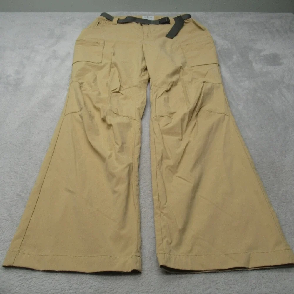 LL Bean Pants Mens Small Tan Flex Waist Belted Cargo SunSmart Hiking 30x33